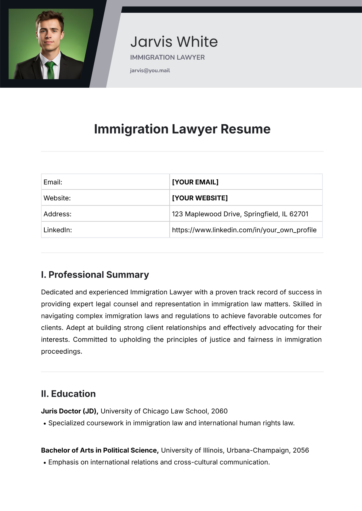 Free Immigration Lawyer Resume Template