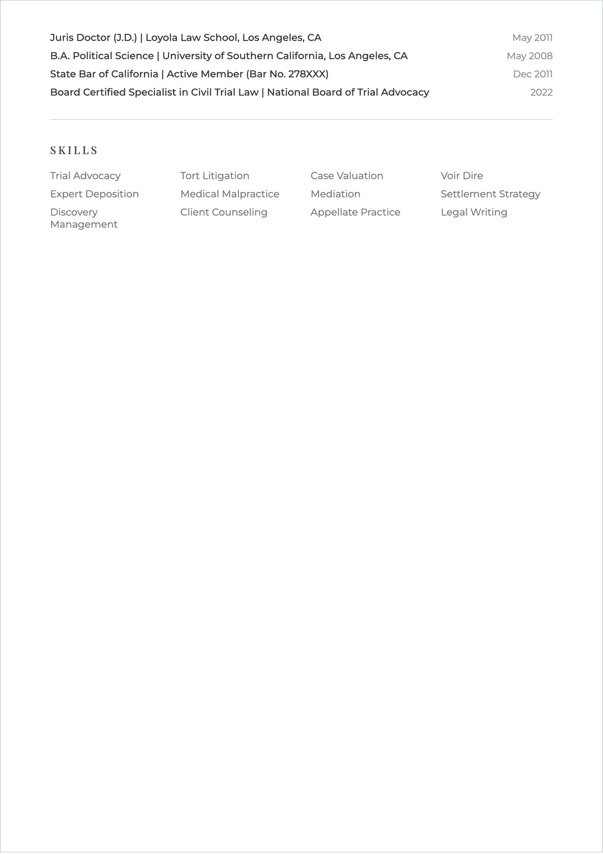 Free Personal Injury Lawyer ATS Resume Template, AI Resume Builder