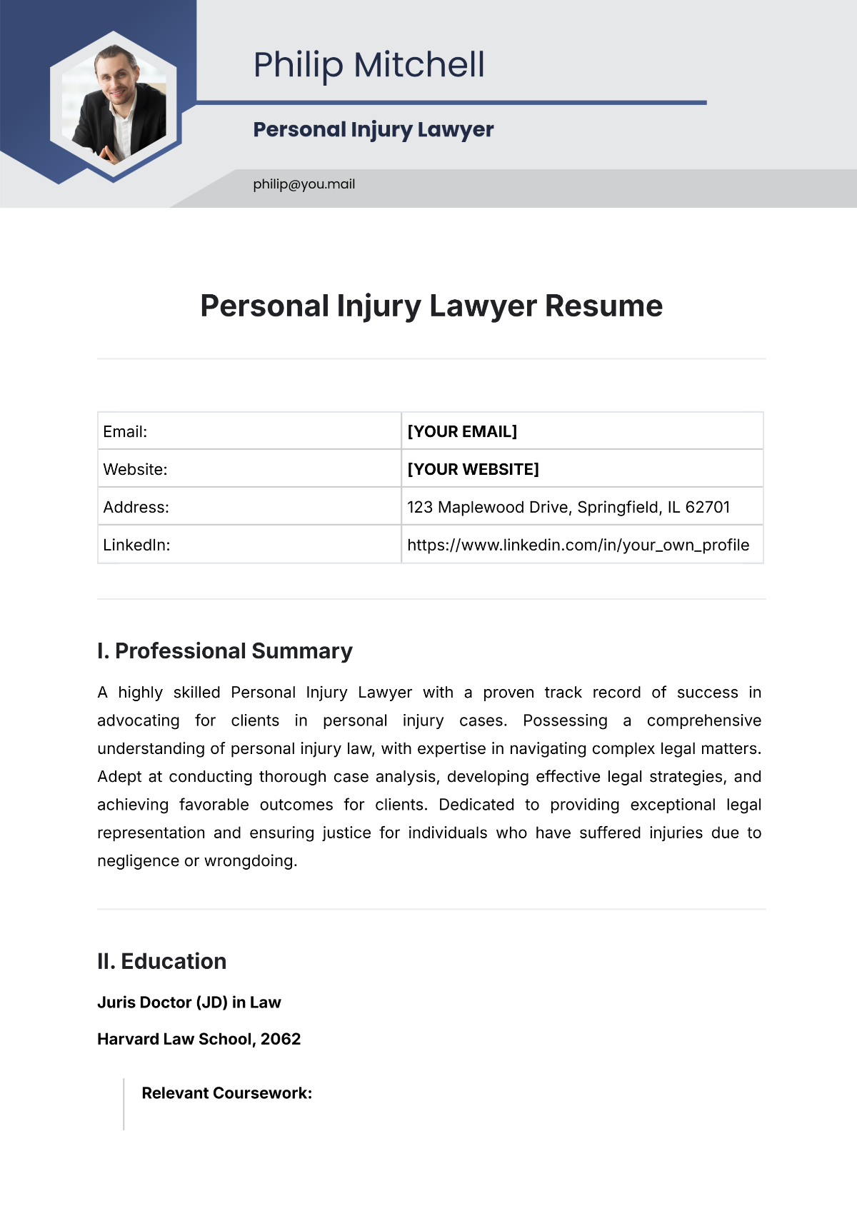 Free Personal Injury Lawyer Resume Template