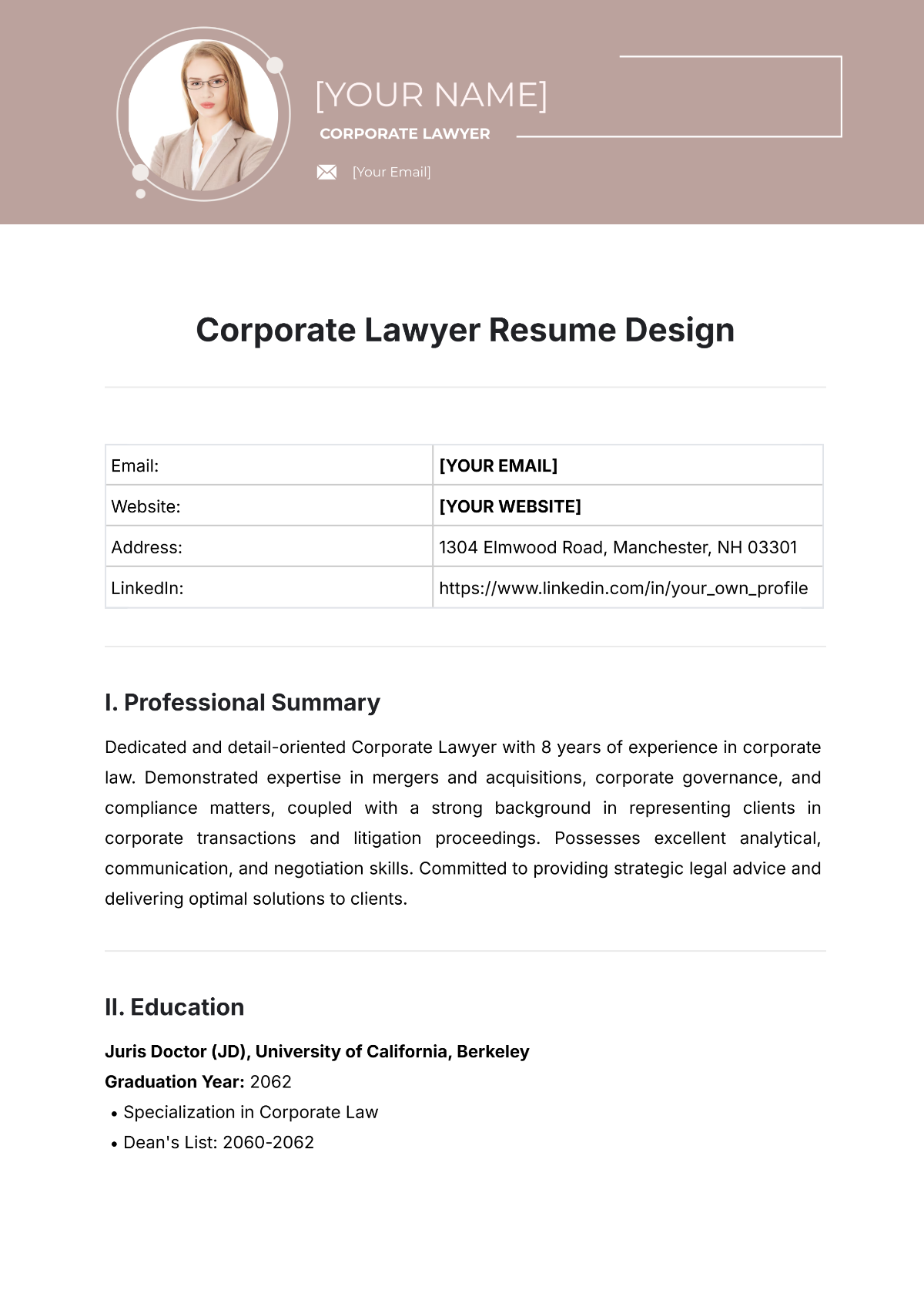 Free Corporate Lawyer Resume Design Template