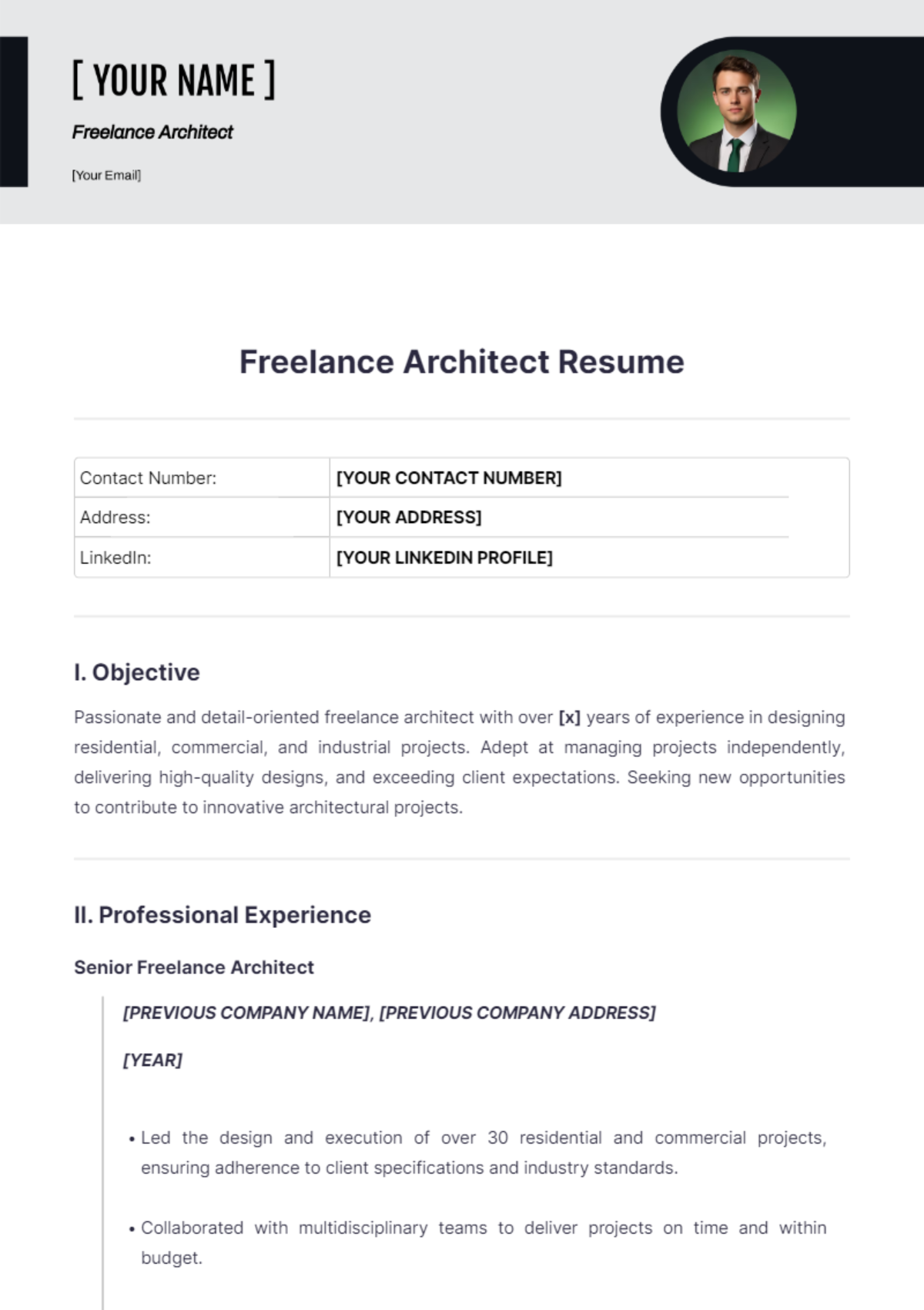 Freelance Architect Resume Template - Edit Online & Download | Template.net