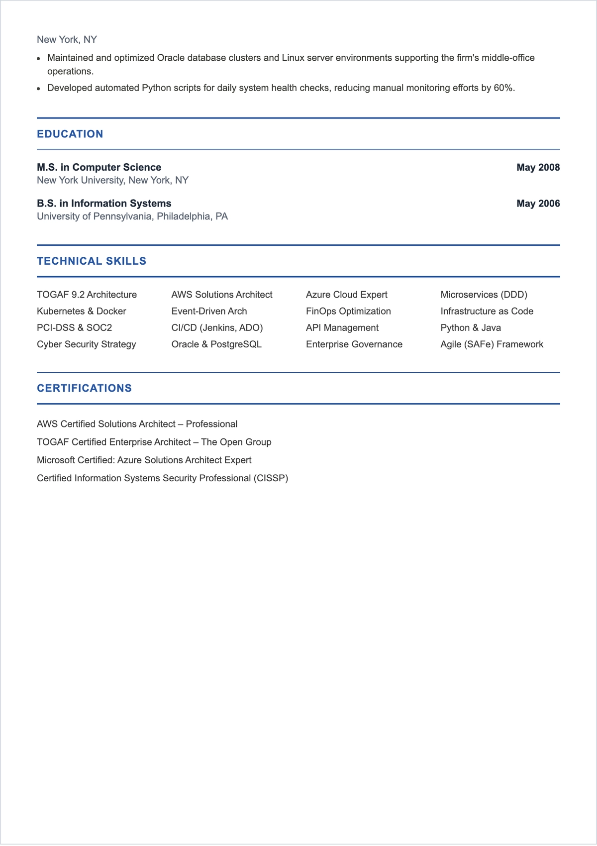 Free Enterprise Architect ATS Resume Template, AI Resume Builder