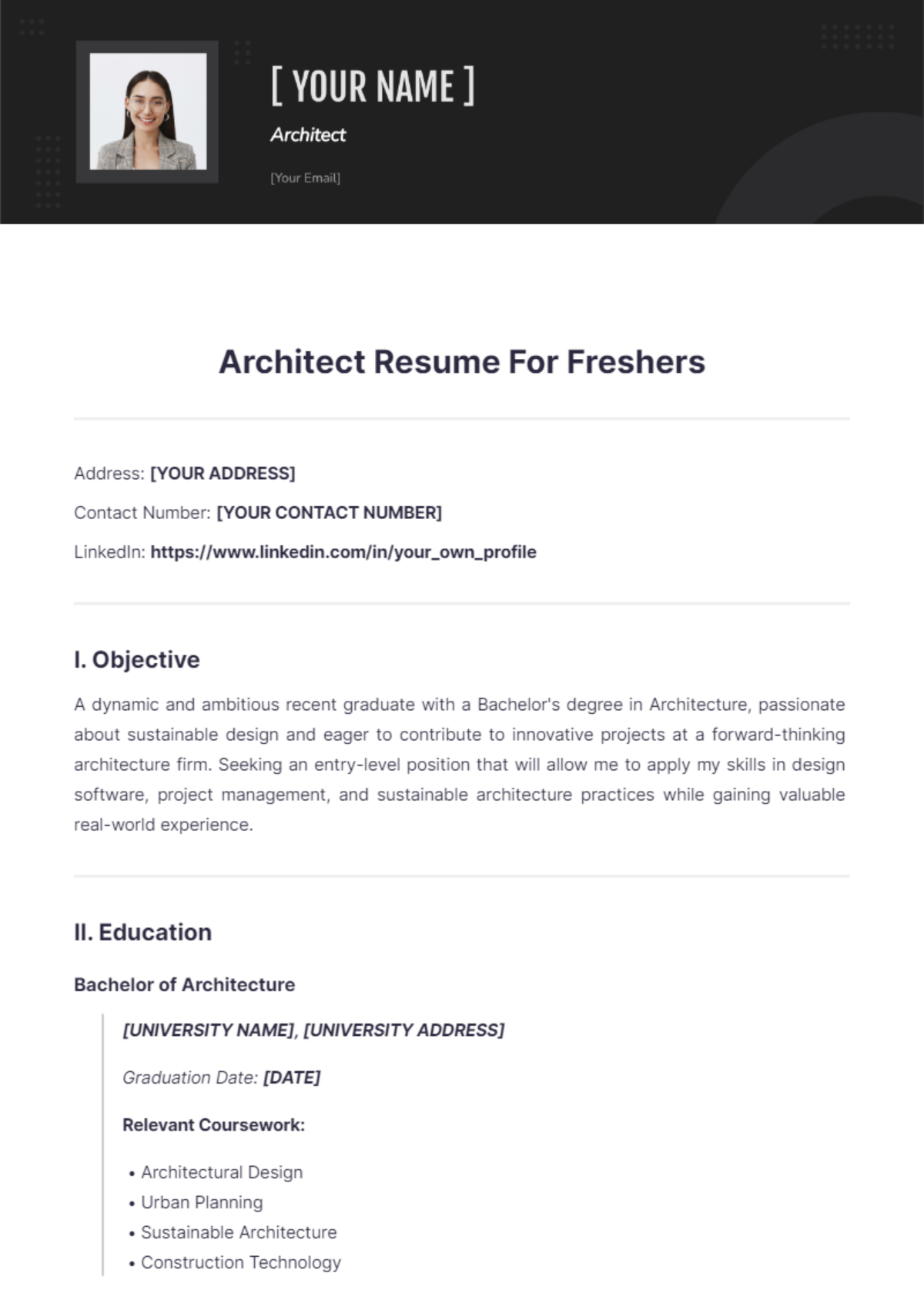 Architect Resume For Freshers - Edit Online & Download