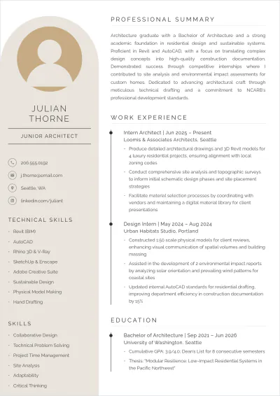 Free Architect ATS Resume For Freshers Template, AI Resume Builder