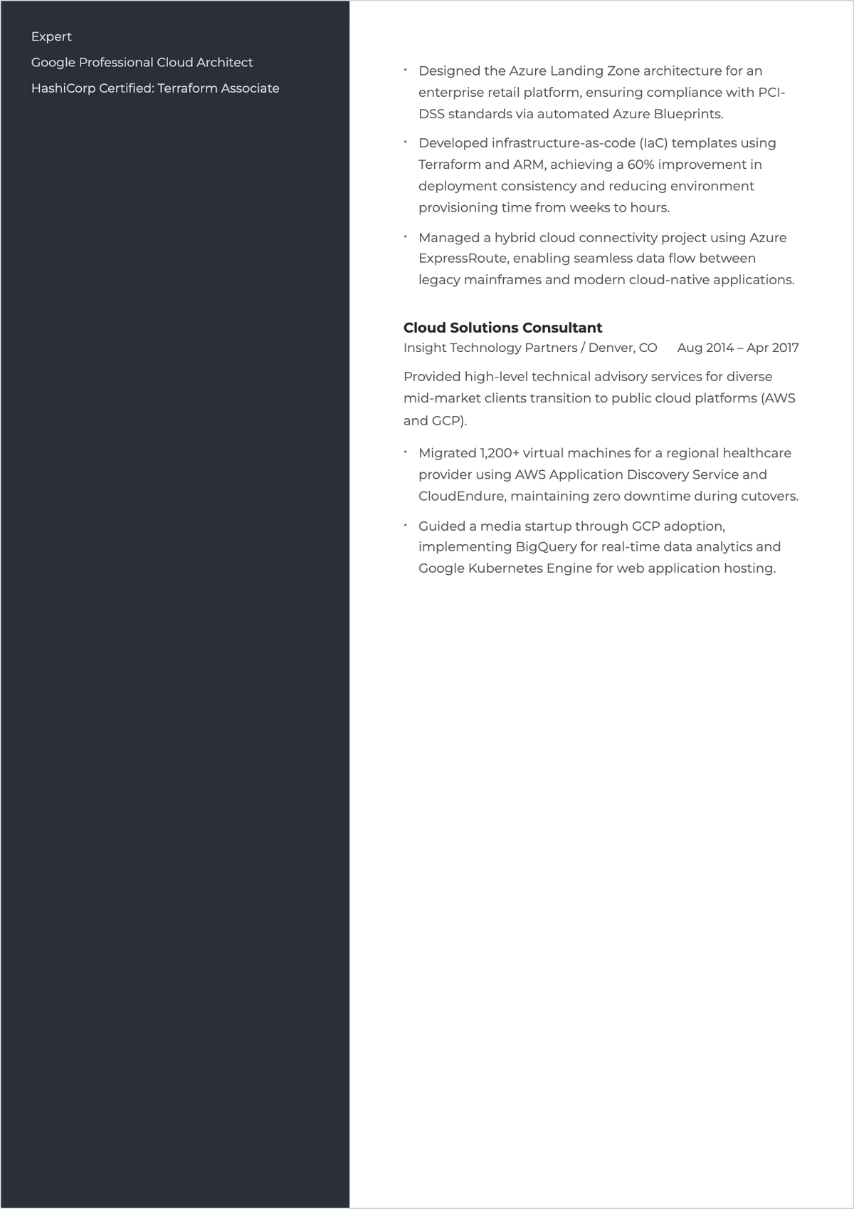 Free Cloud Architect ATS Resume Template, AI Resume Builder