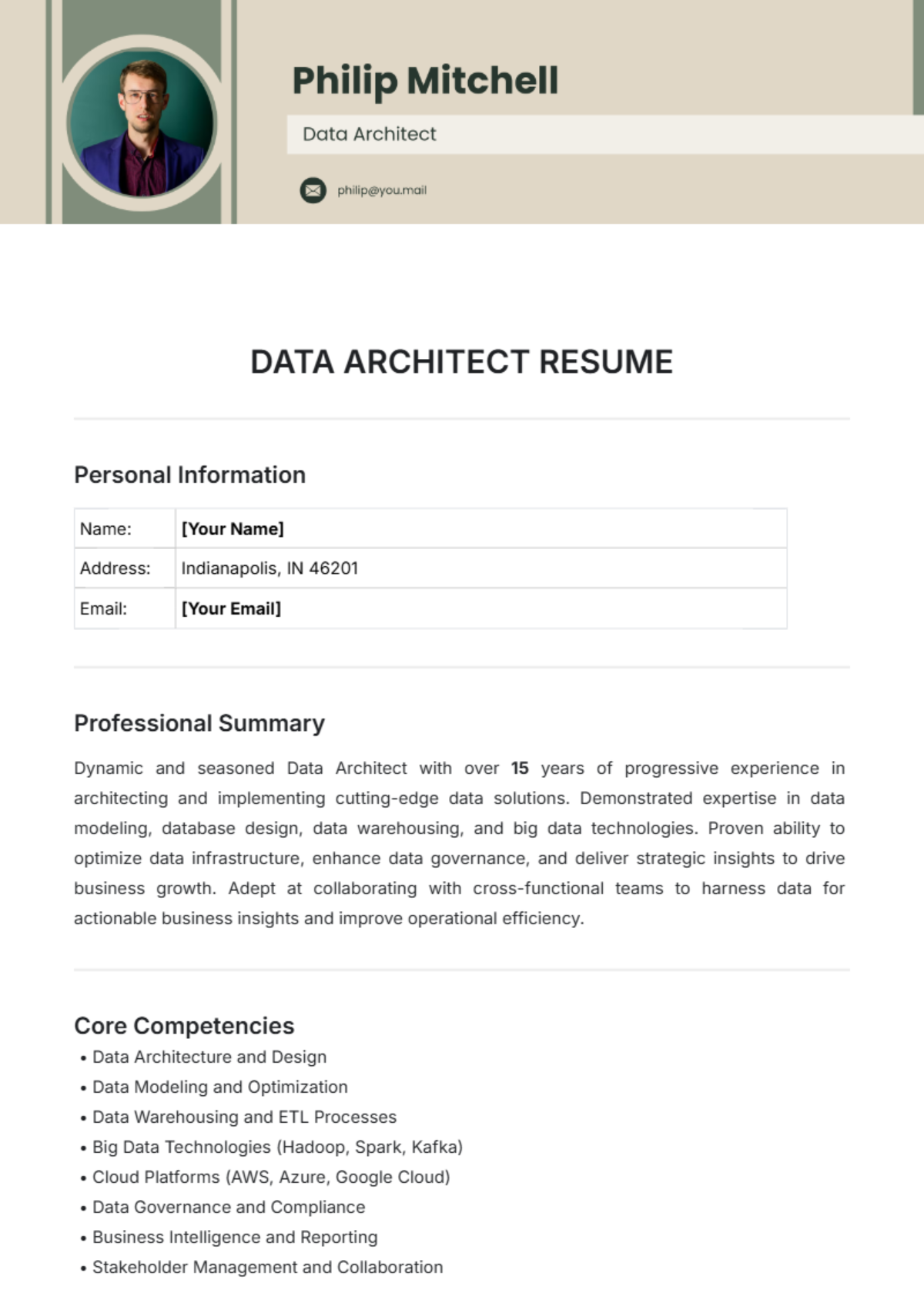 Data Architect Resume Template - Edit Online & Download