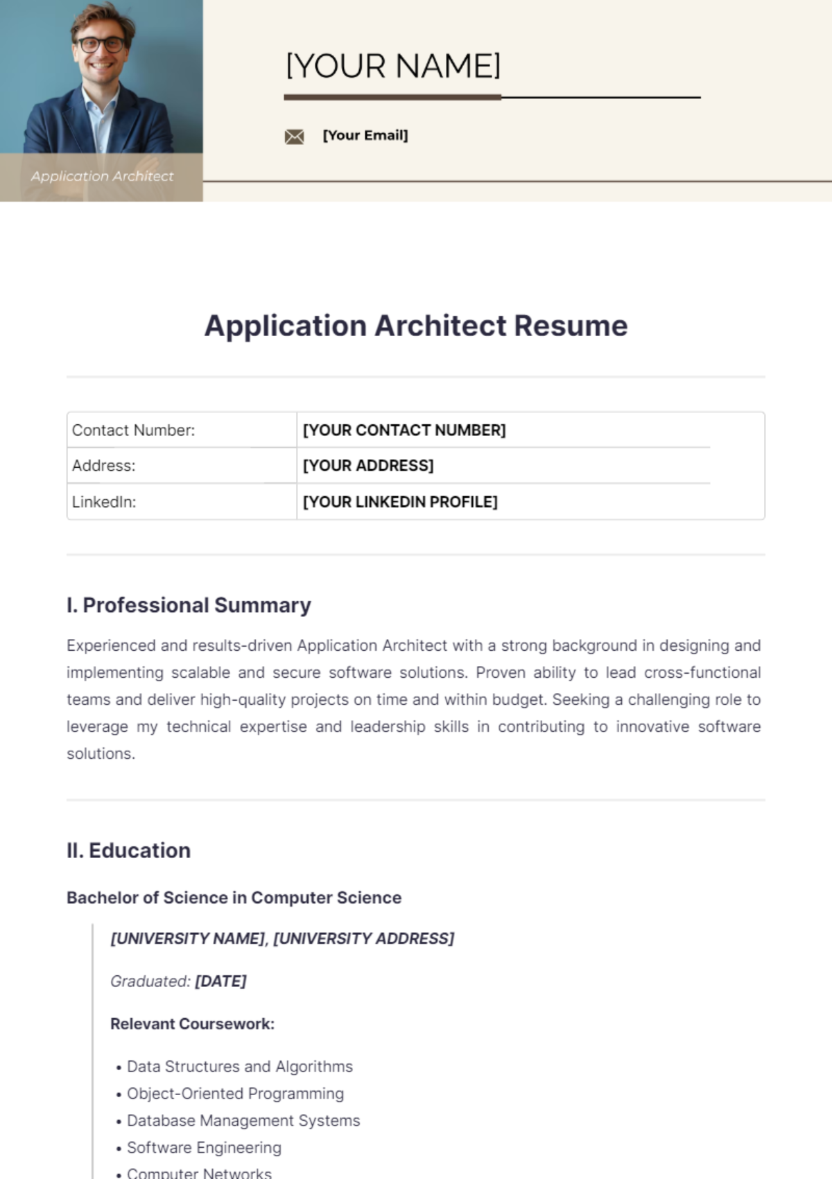 Application Architect Resume - Edit Online & Download