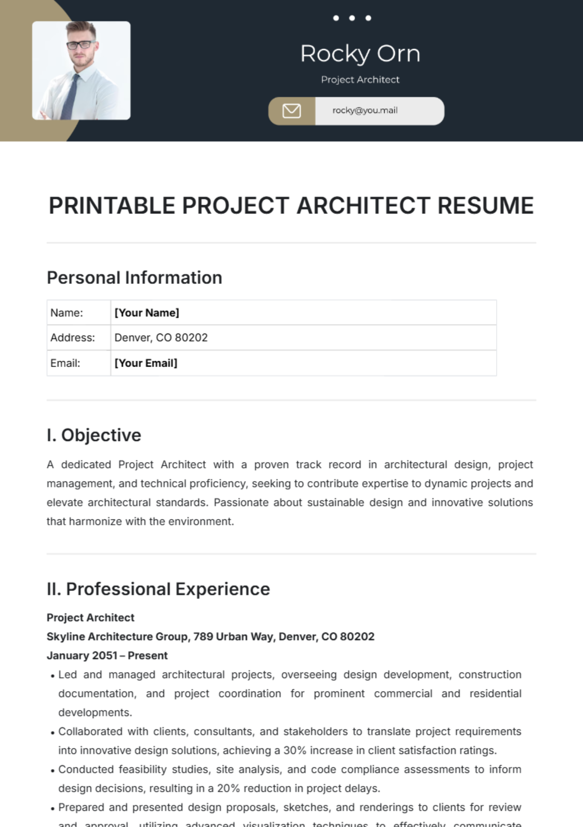 Printable Project Architect Resume Template - Edit Online & Download