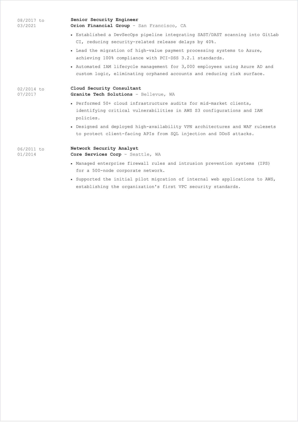 Free Cloud Security Architect ATS Resume Template, AI Resume Builder