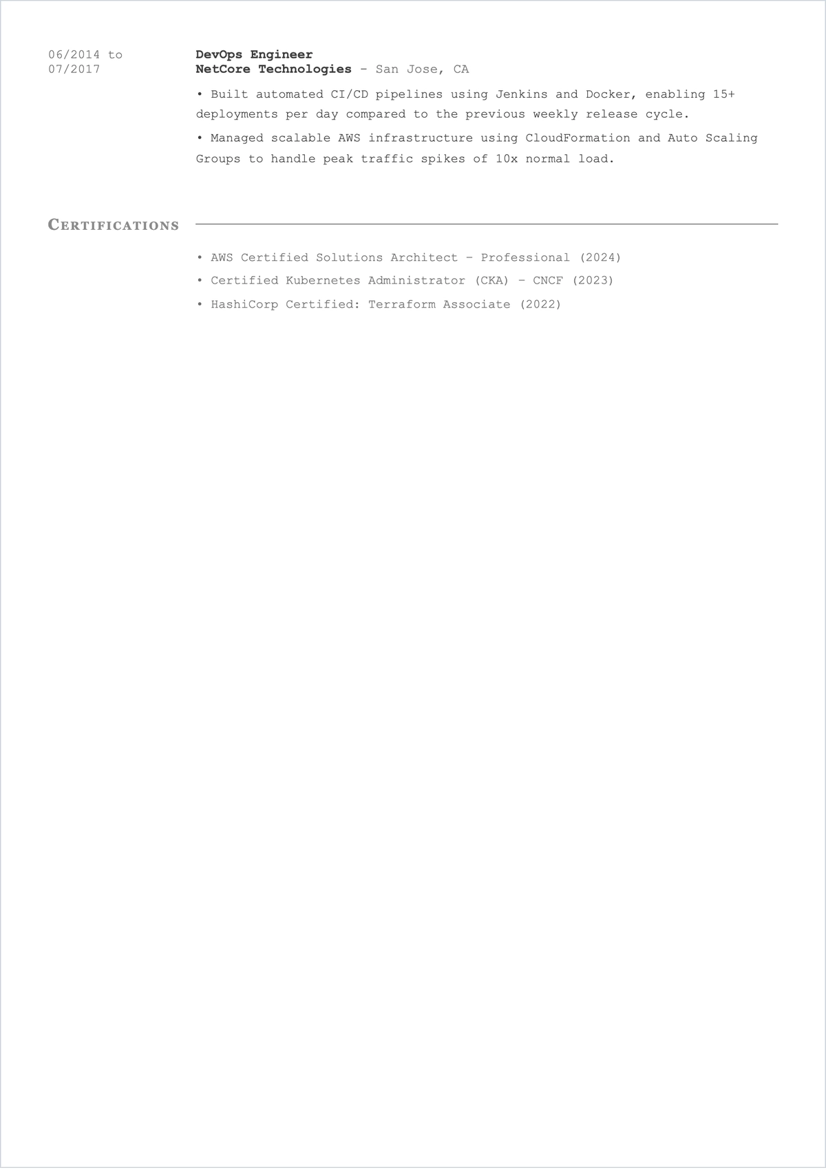 Free DevOps Architect ATS Resume Template, AI Resume Builder