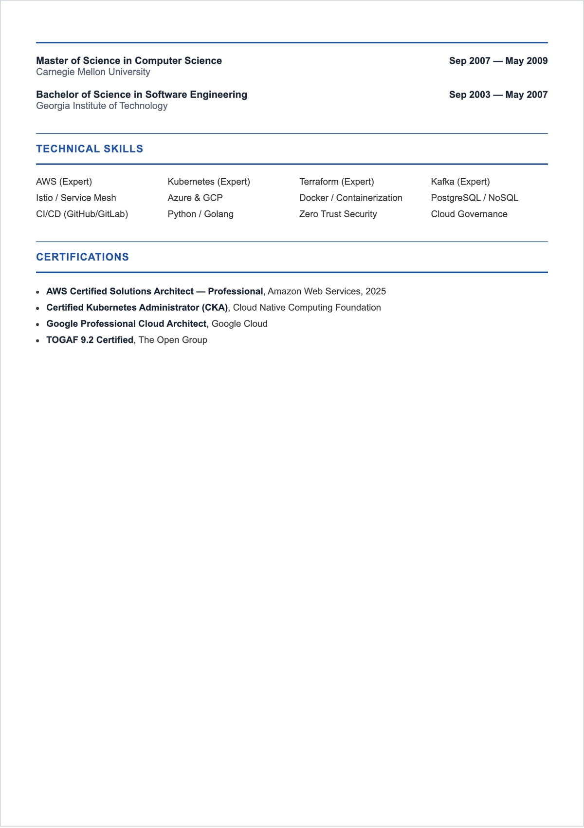 Free IT Architect ATS Resume Template, AI Resume Builder
