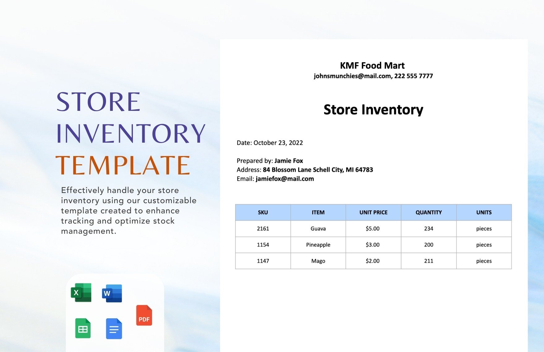 Store Inventory Template in Word, Google Docs, Excel, PDF, Google Sheets