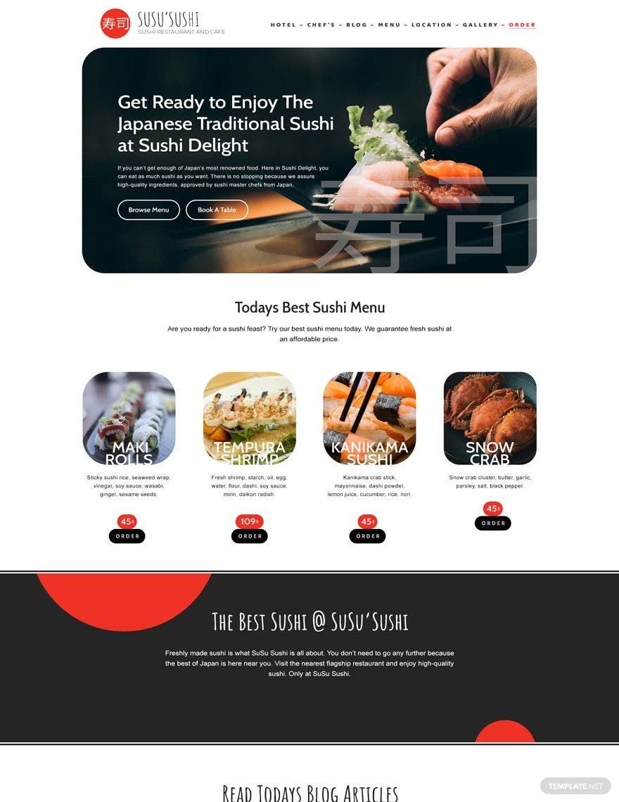 Sushi Restaurant Website Template in PSD, HTML5