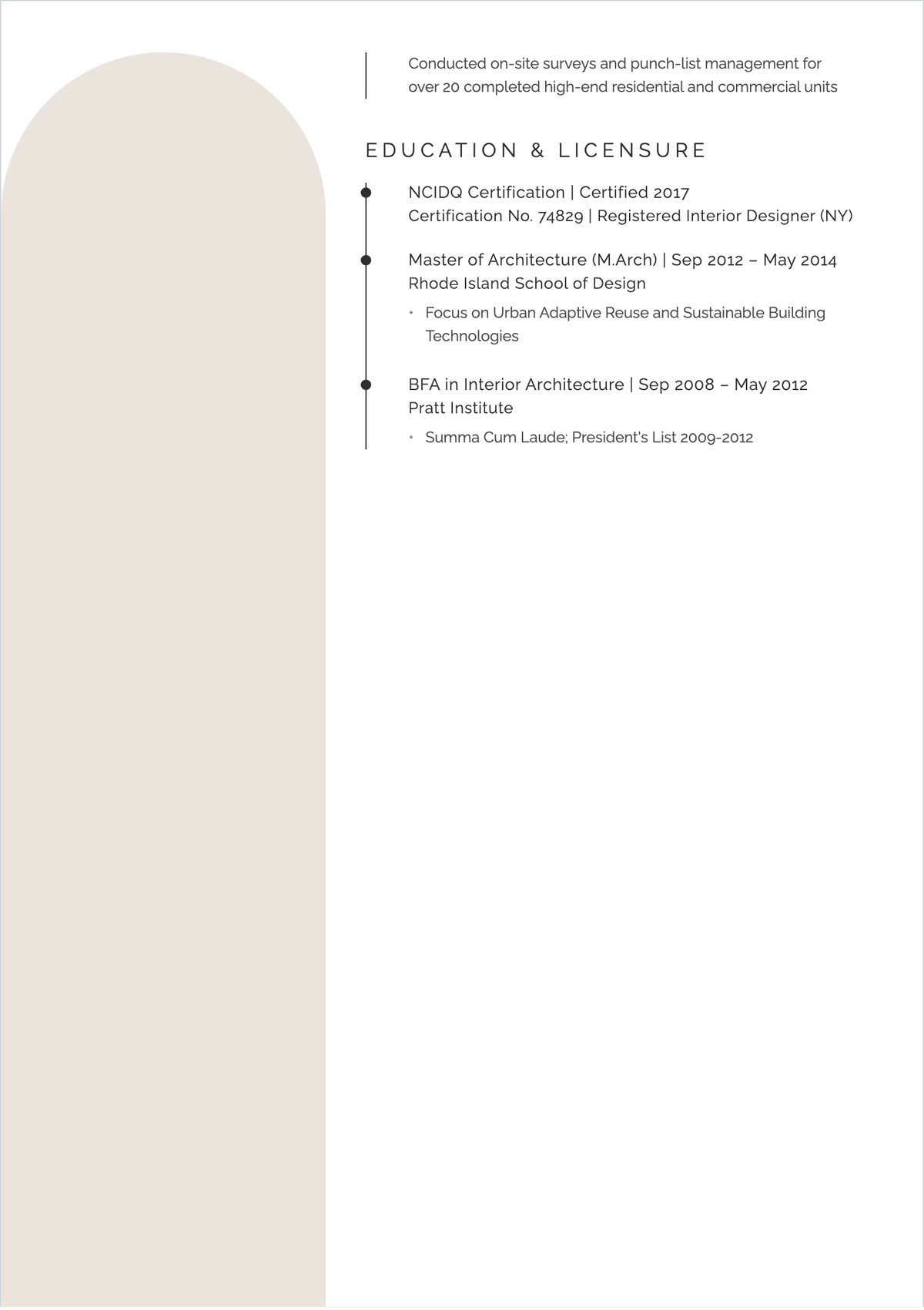 Free Interior Architect ATS Resume Template, AI Resume Builder
