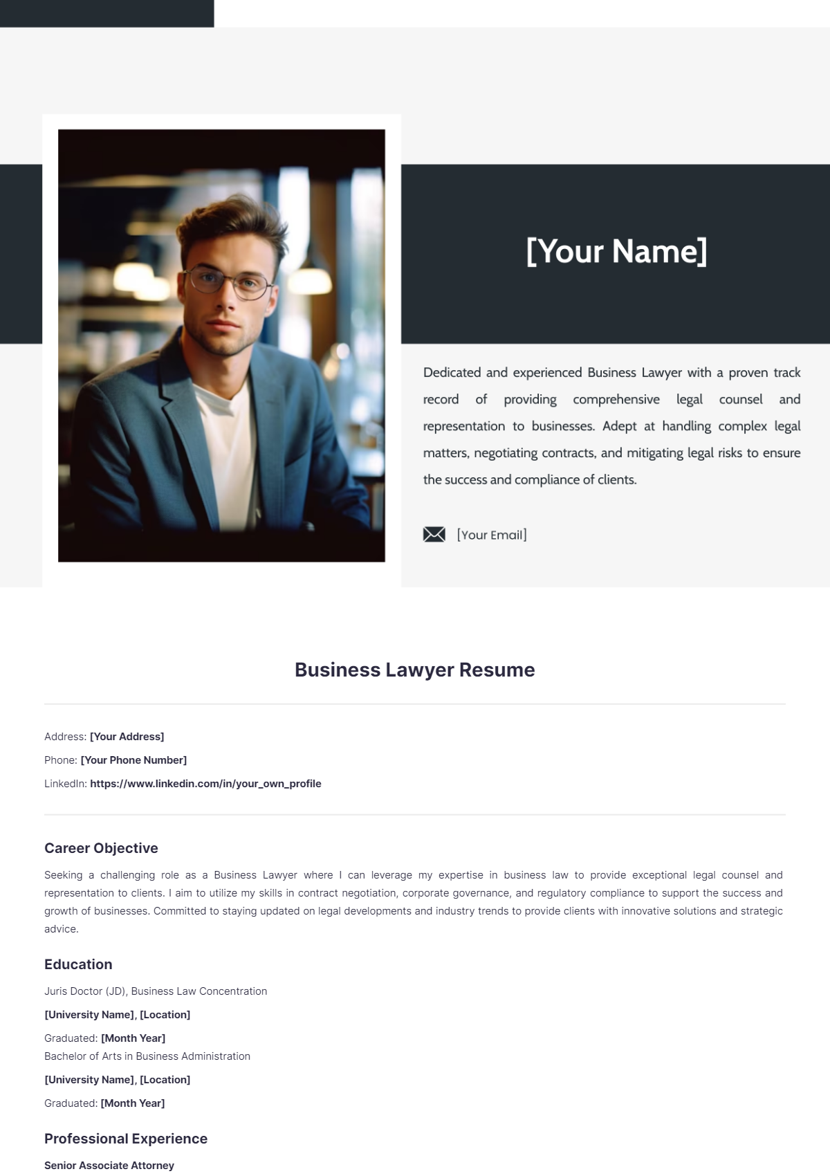 Business Lawyer Resume - Edit Online & Download