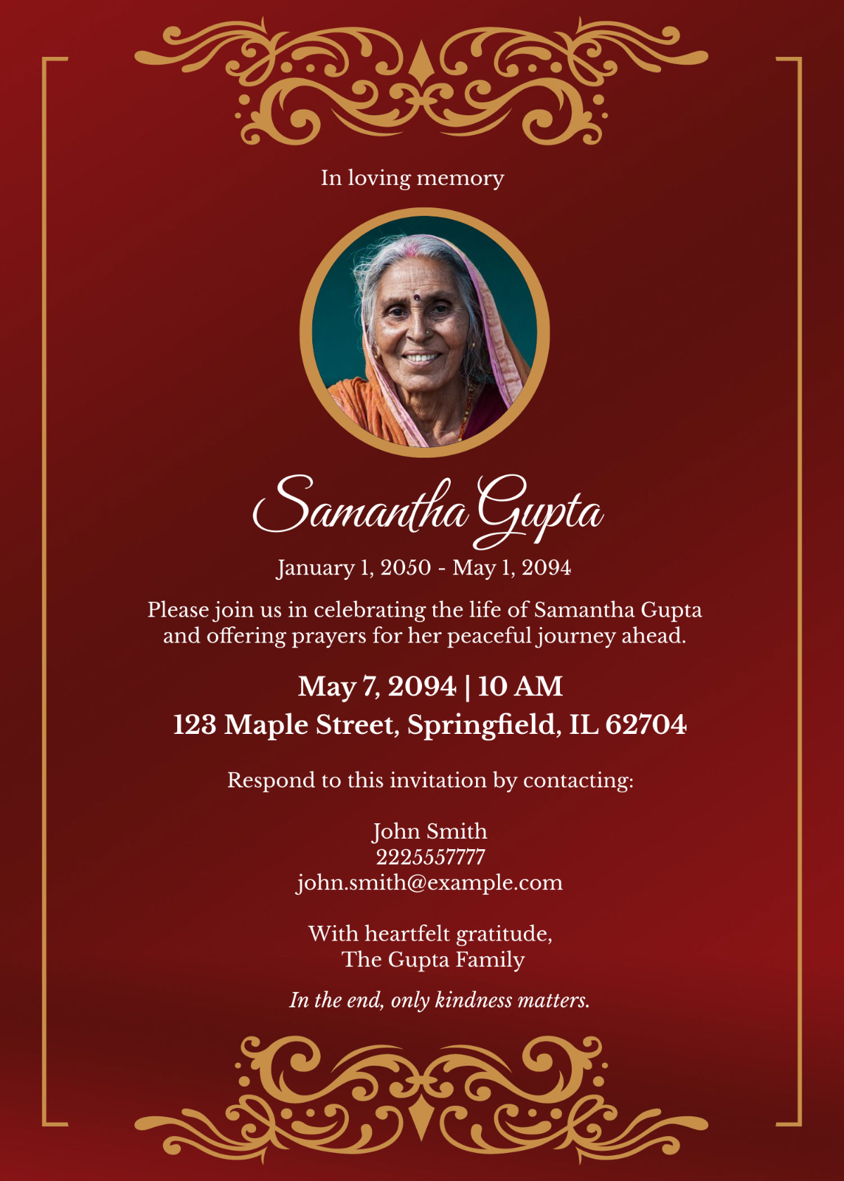 Indian Funeral Invitation - Edit Online & Download