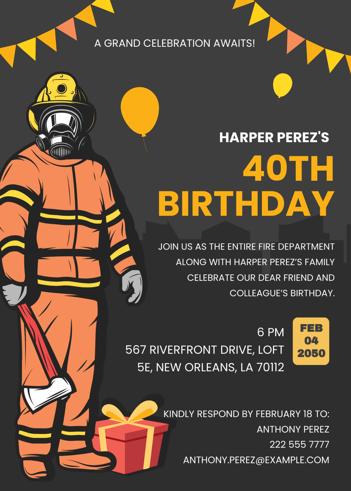 Chalk Firefighter Birthday Invitation