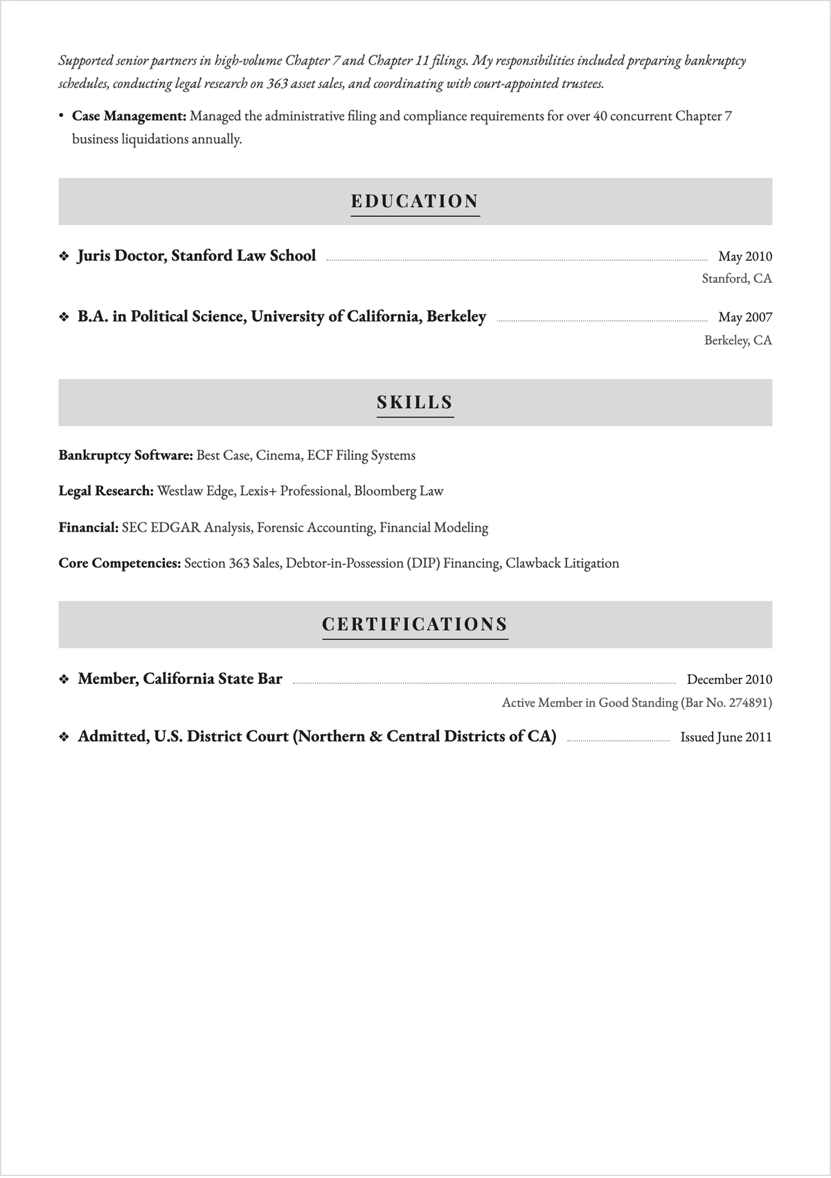 Free Bankruptcy Lawyer ATS Resume Template, AI Resume Builder