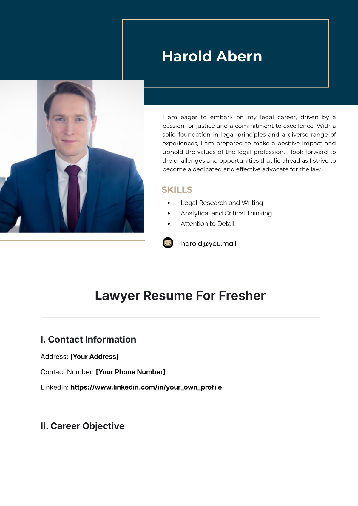 Free Lawyer Resume For Fresher Template