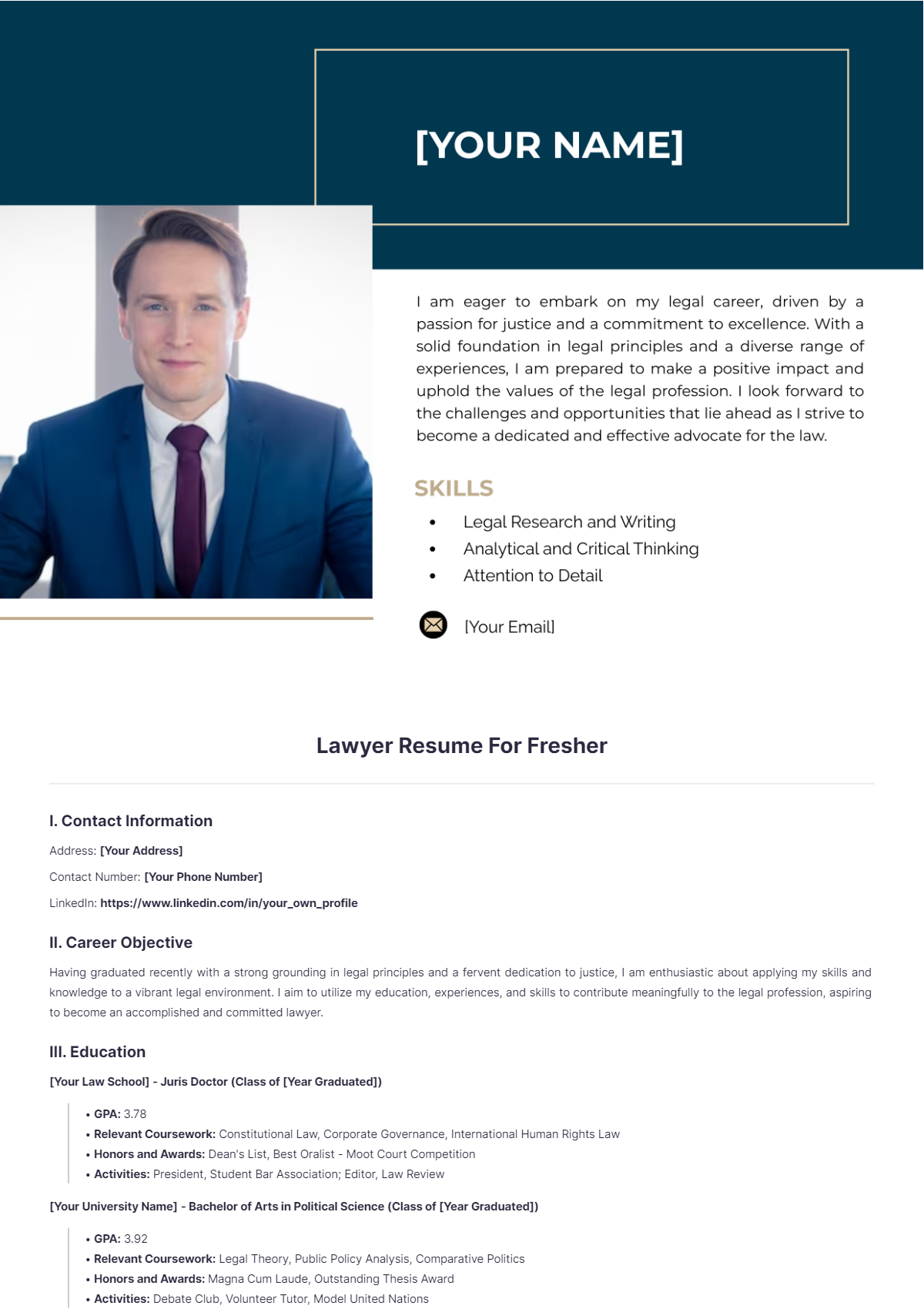 Lawyer Resume For Fresher - Edit Online & Download