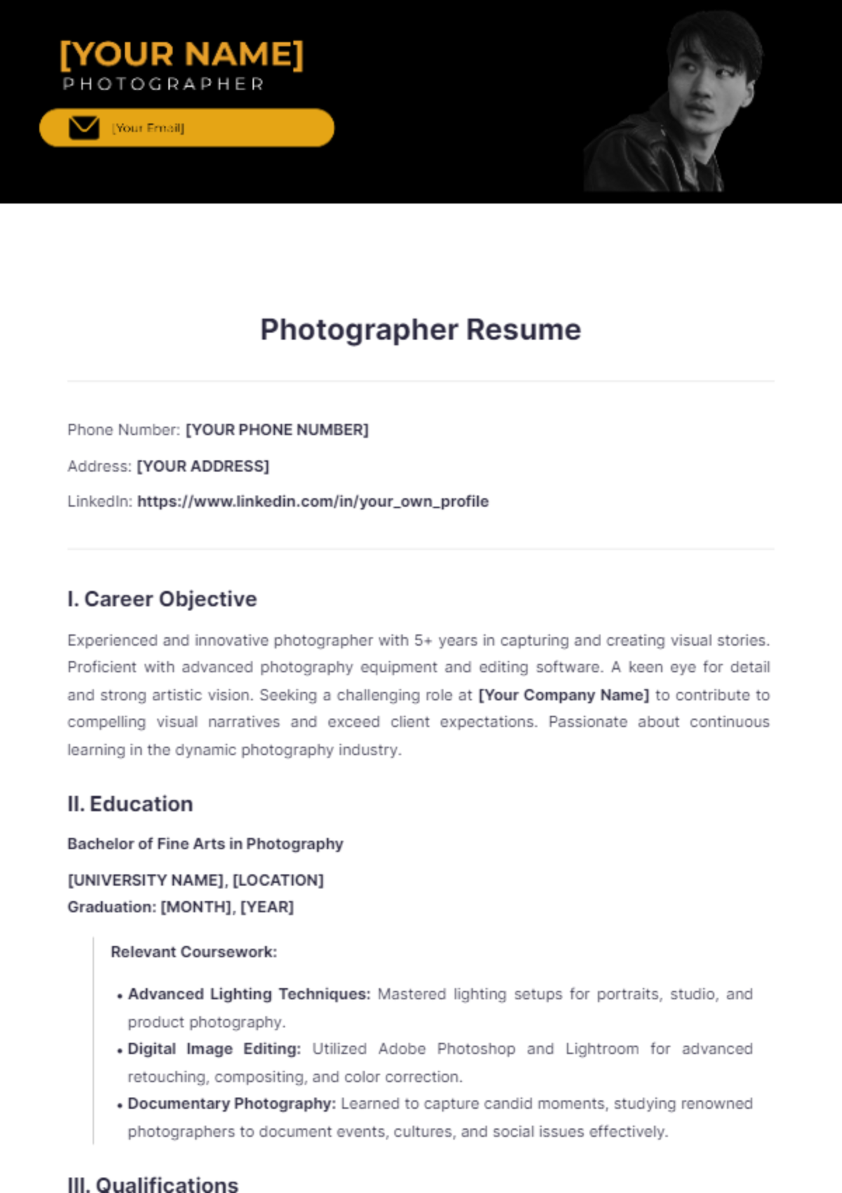 Photographer Resume - Edit Online & Download