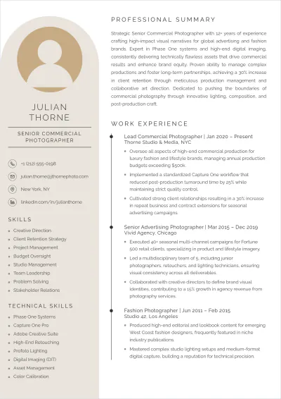 Free Photographer ATS Resume Template, AI Resume Builder