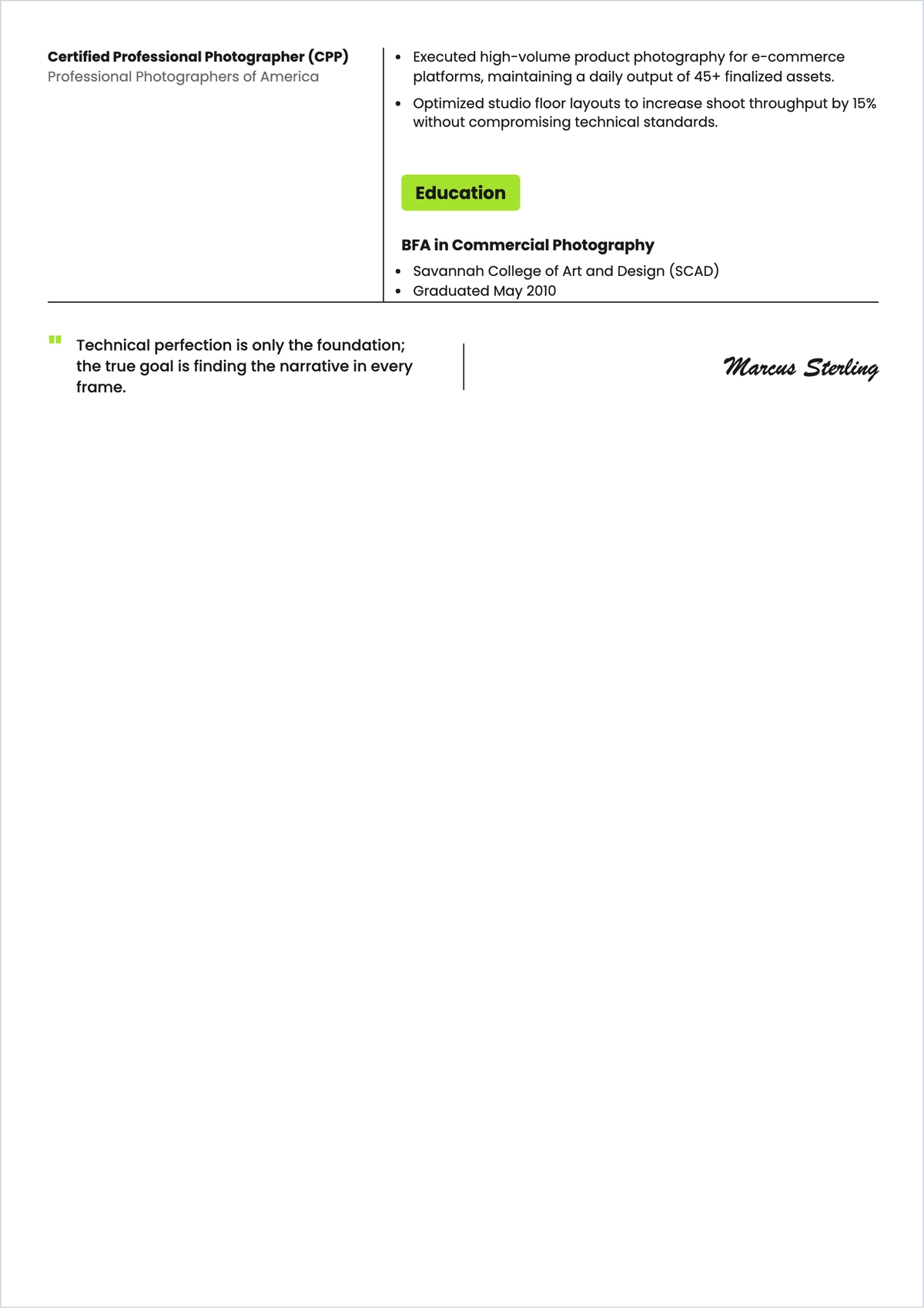 Free Lead Photographer ATS Resume Template, AI Resume Builder