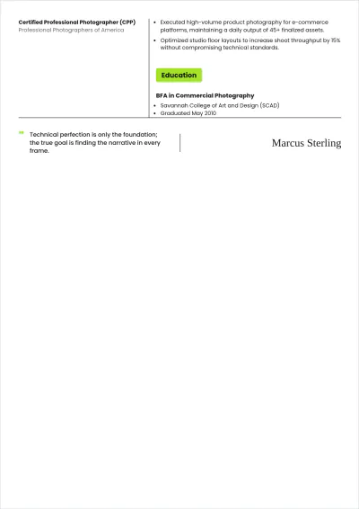 Free Lead Photographer ATS Resume Template, AI Resume Builder