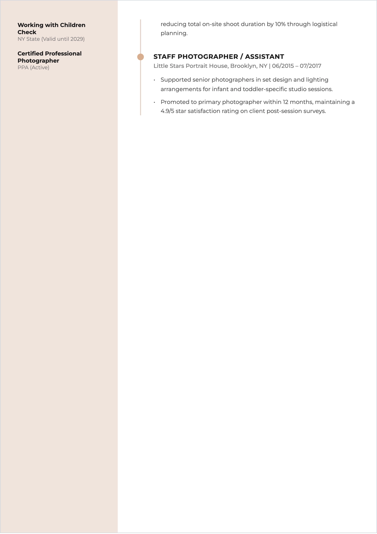 Free Child Photographer ATS Resume Template, AI Resume Builder