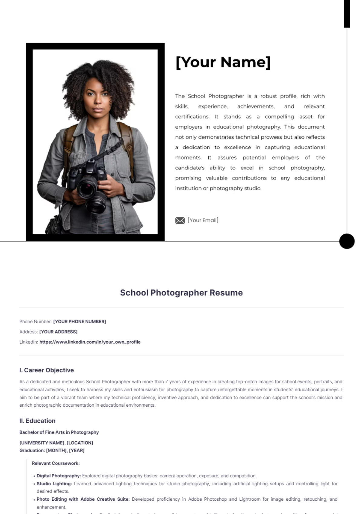 School Photographer Resume - Edit Online & Download