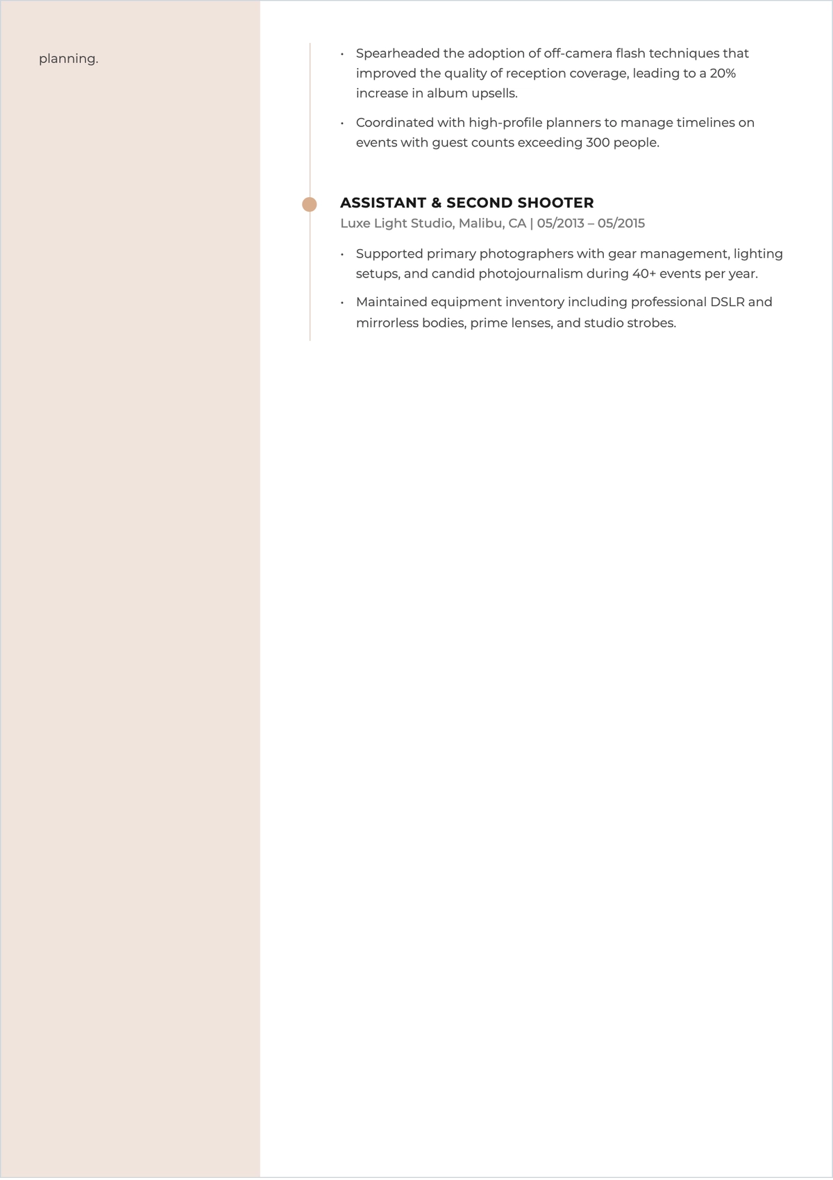 Free Wedding Photographer ATS Resume Template, AI Resume Builder