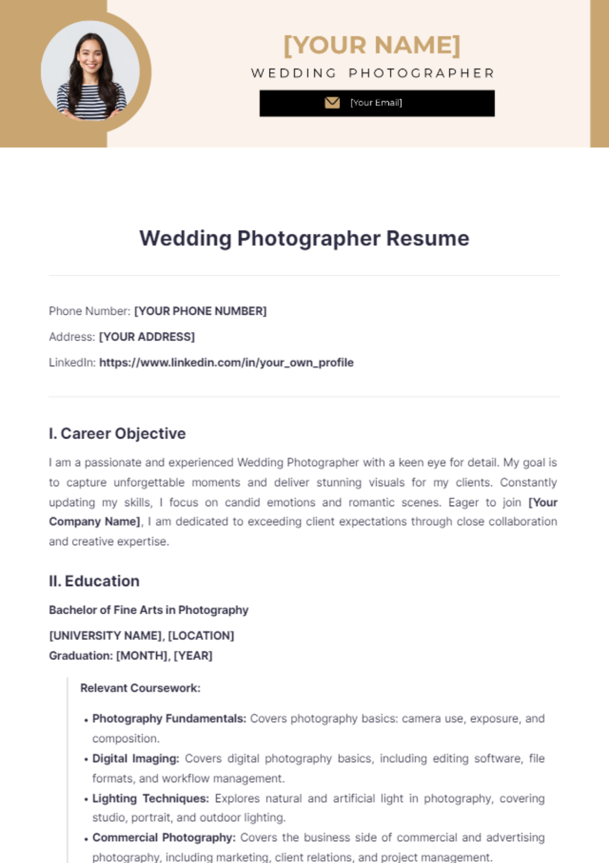 Wedding Photographer Resume - Edit Online & Download