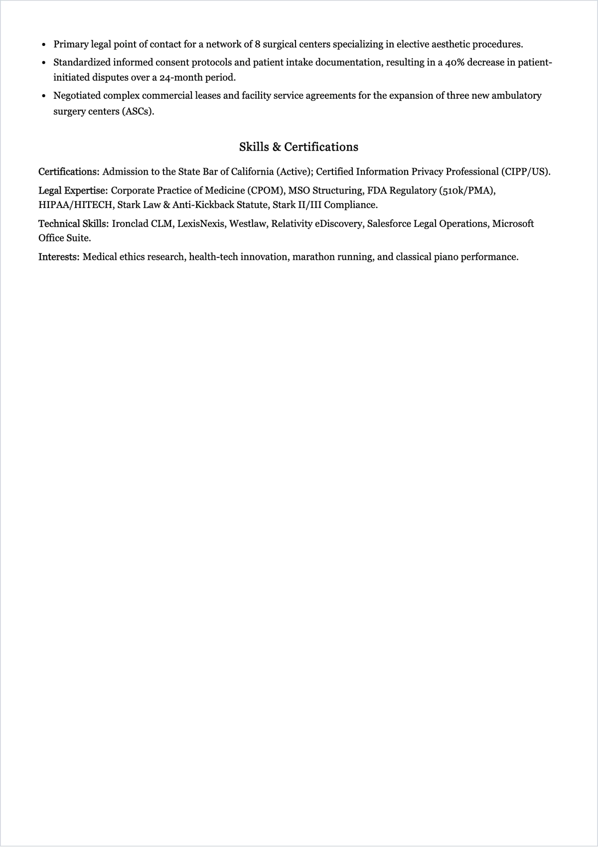Free In House Aesthetic Lawyer ATS Resume Template, AI Resume Builder