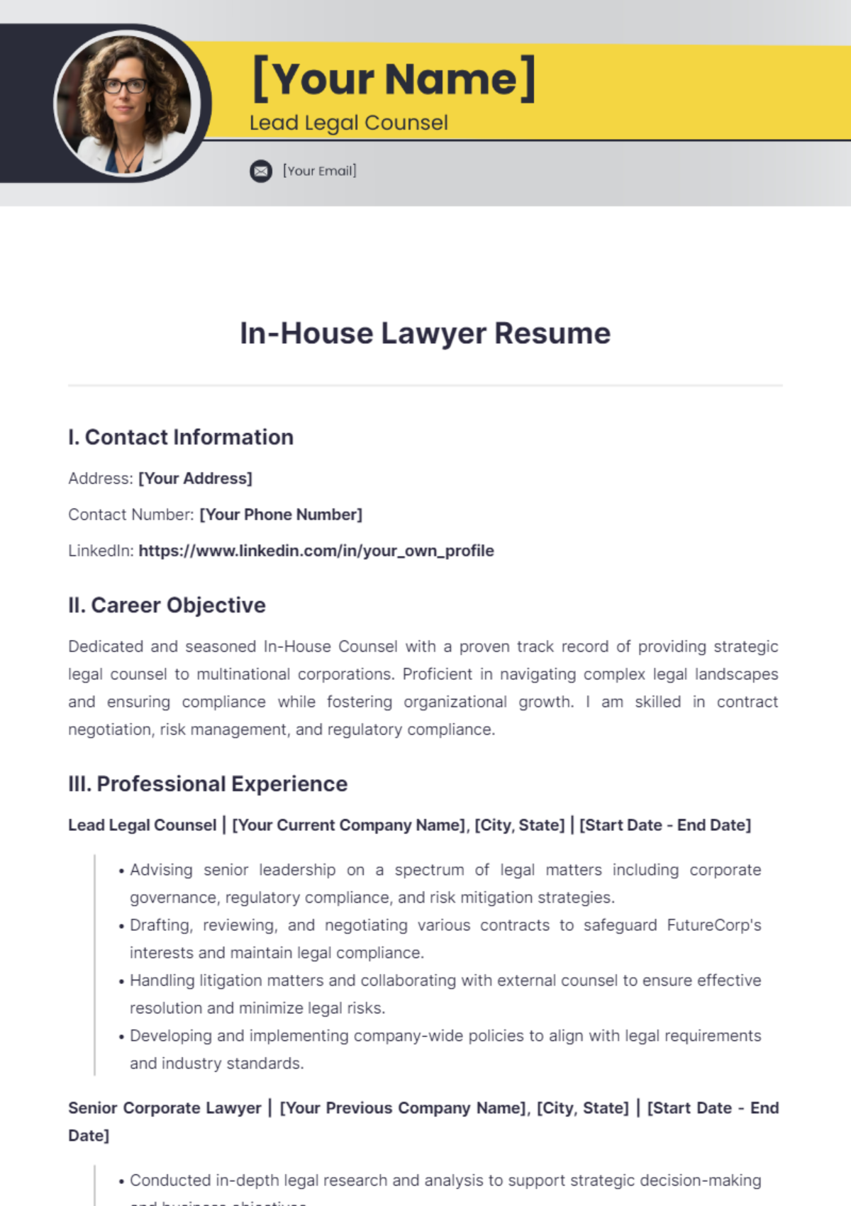 In House Lawyer Resume - Edit Online & Download