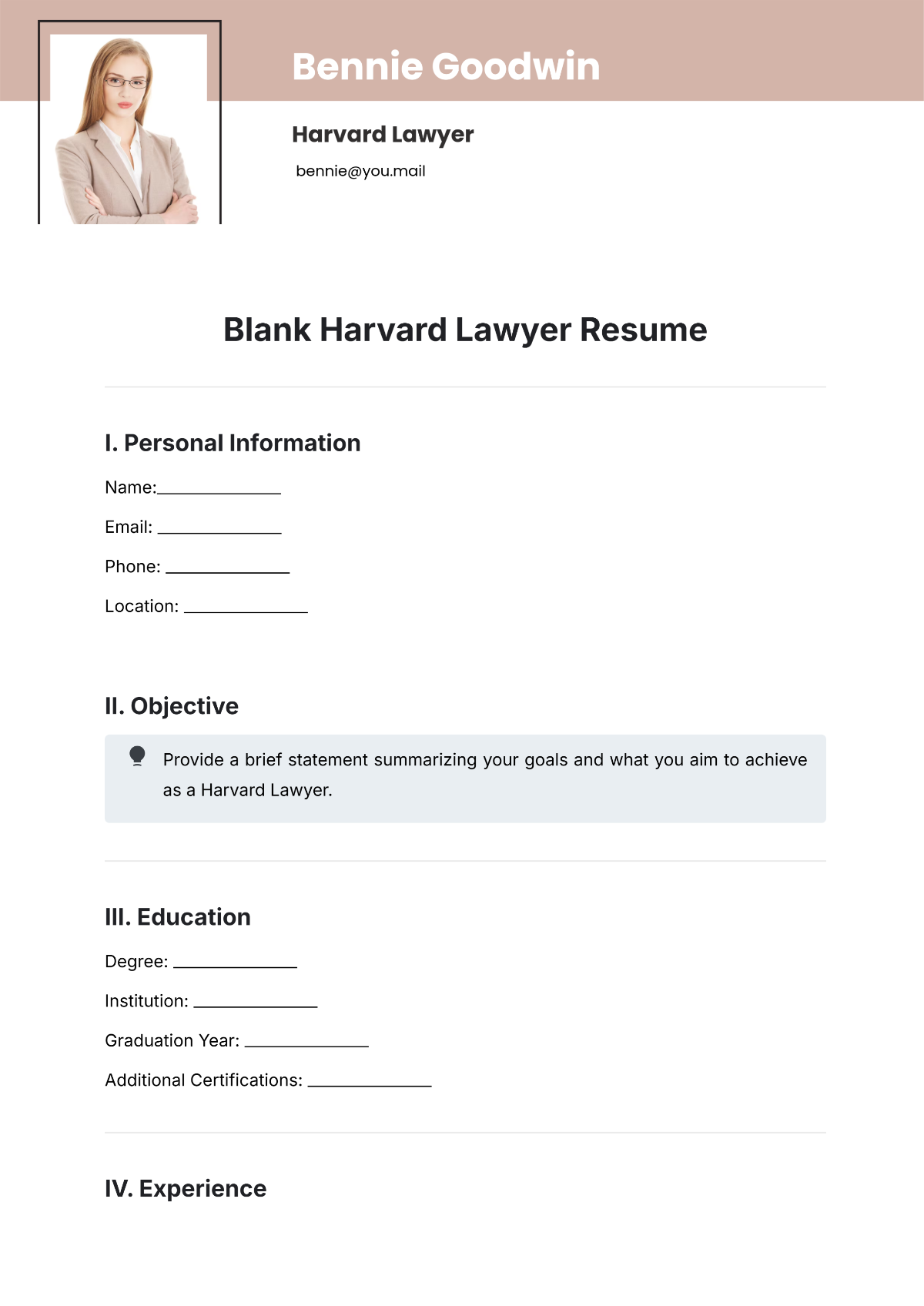 Free Blank Harvard Lawyer Resume Template