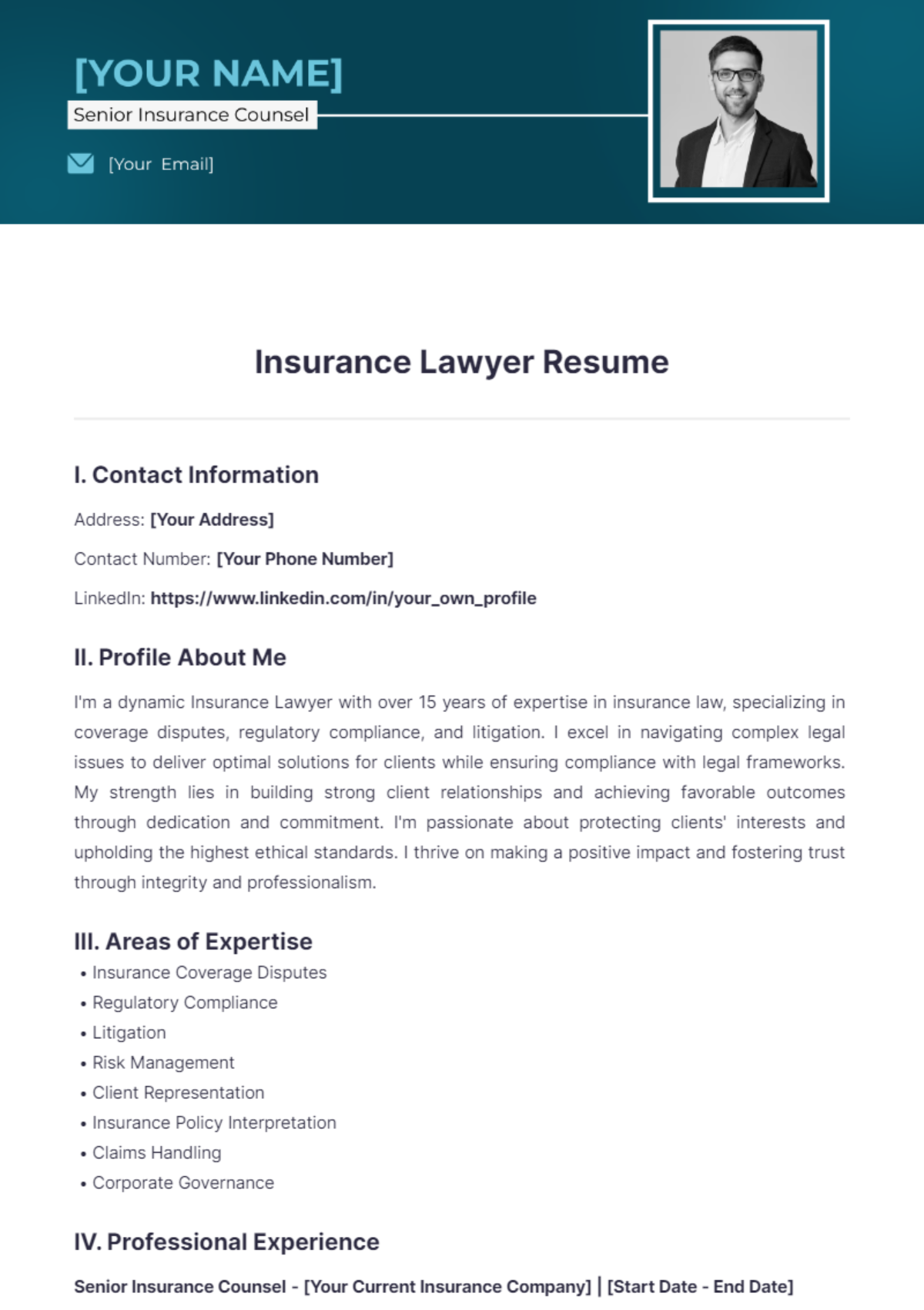 Insurance Lawyer Resume - Edit Online & Download