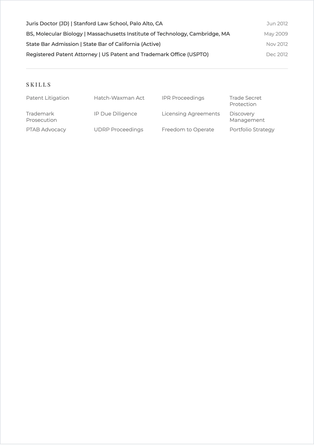 Free Intellectual Property Lawyer ATS Resume Template