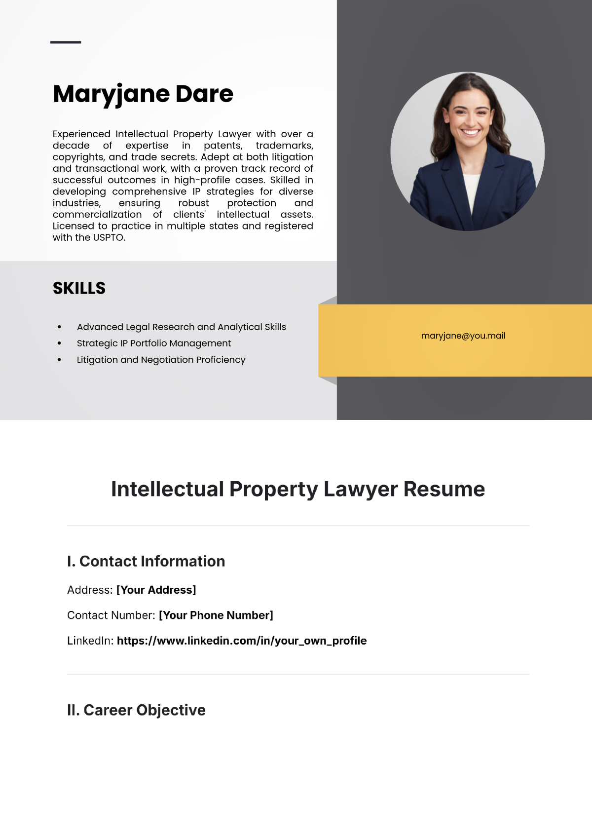 Free Intellectual Property Lawyer Resume Template