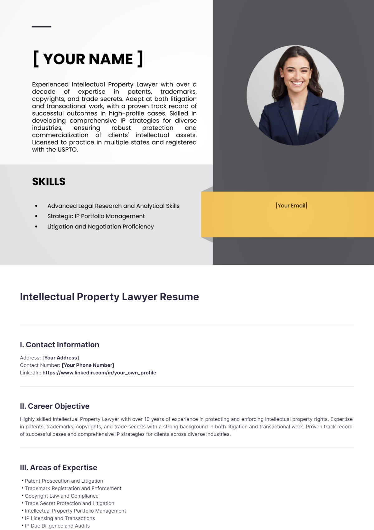 Intellectual Property Lawyer Resume - Edit Online & Download