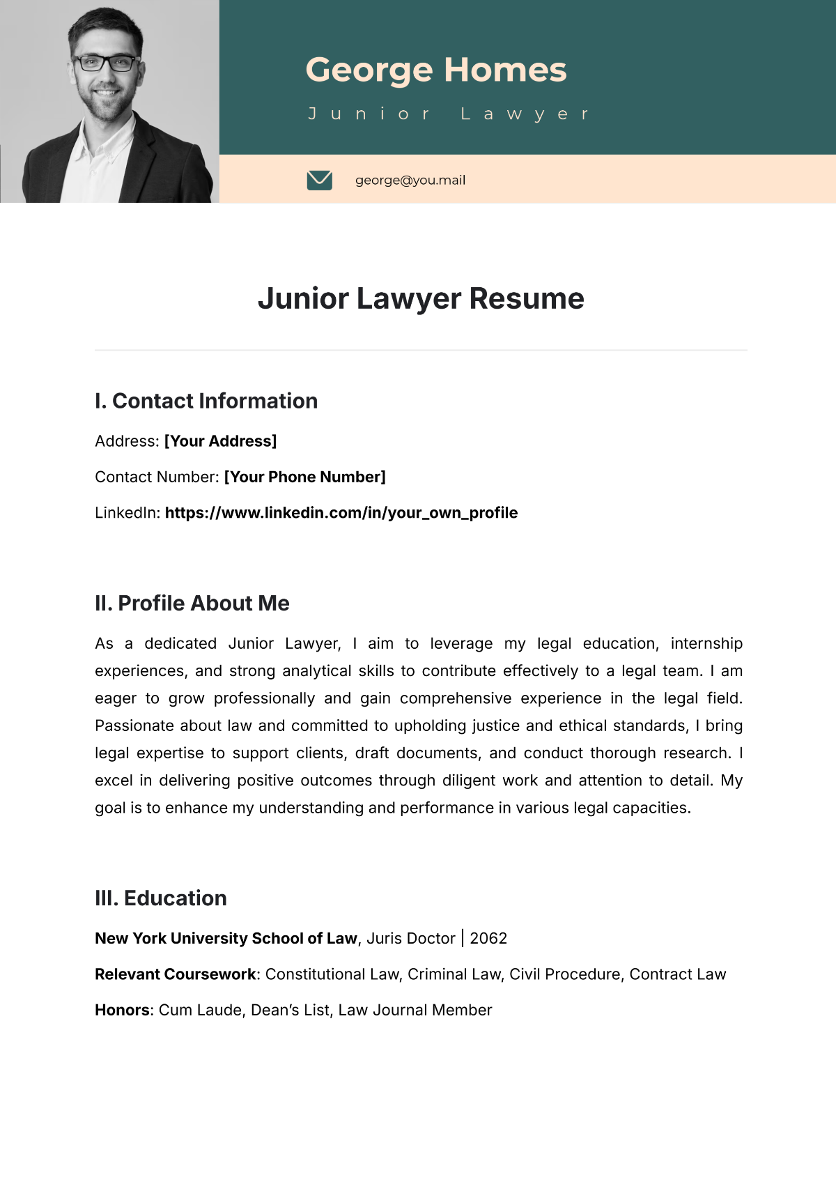 Free Junior Lawyer Resume Template