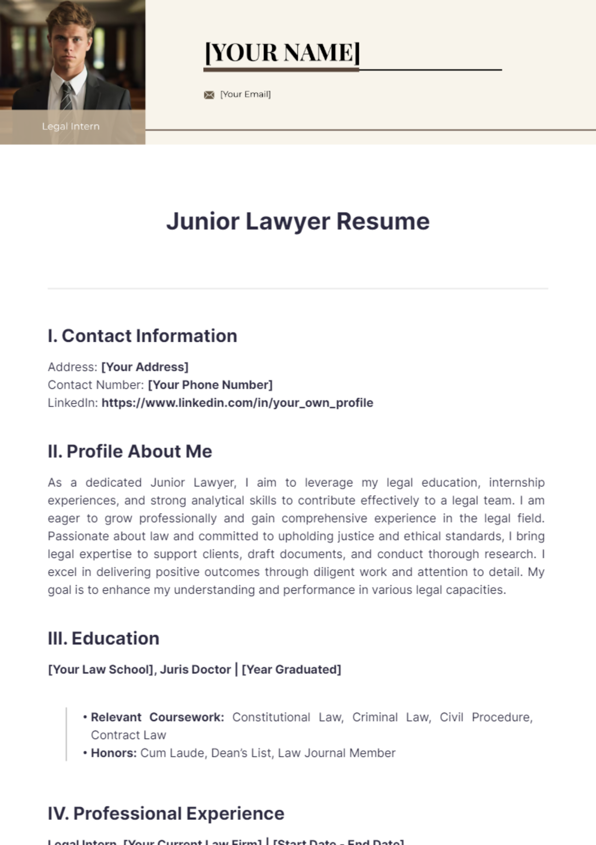 Junior Lawyer Resume - Edit Online & Download