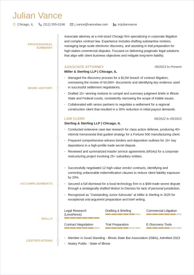 Free Junior Lawyer ATS Resume Template, AI Resume Builder
