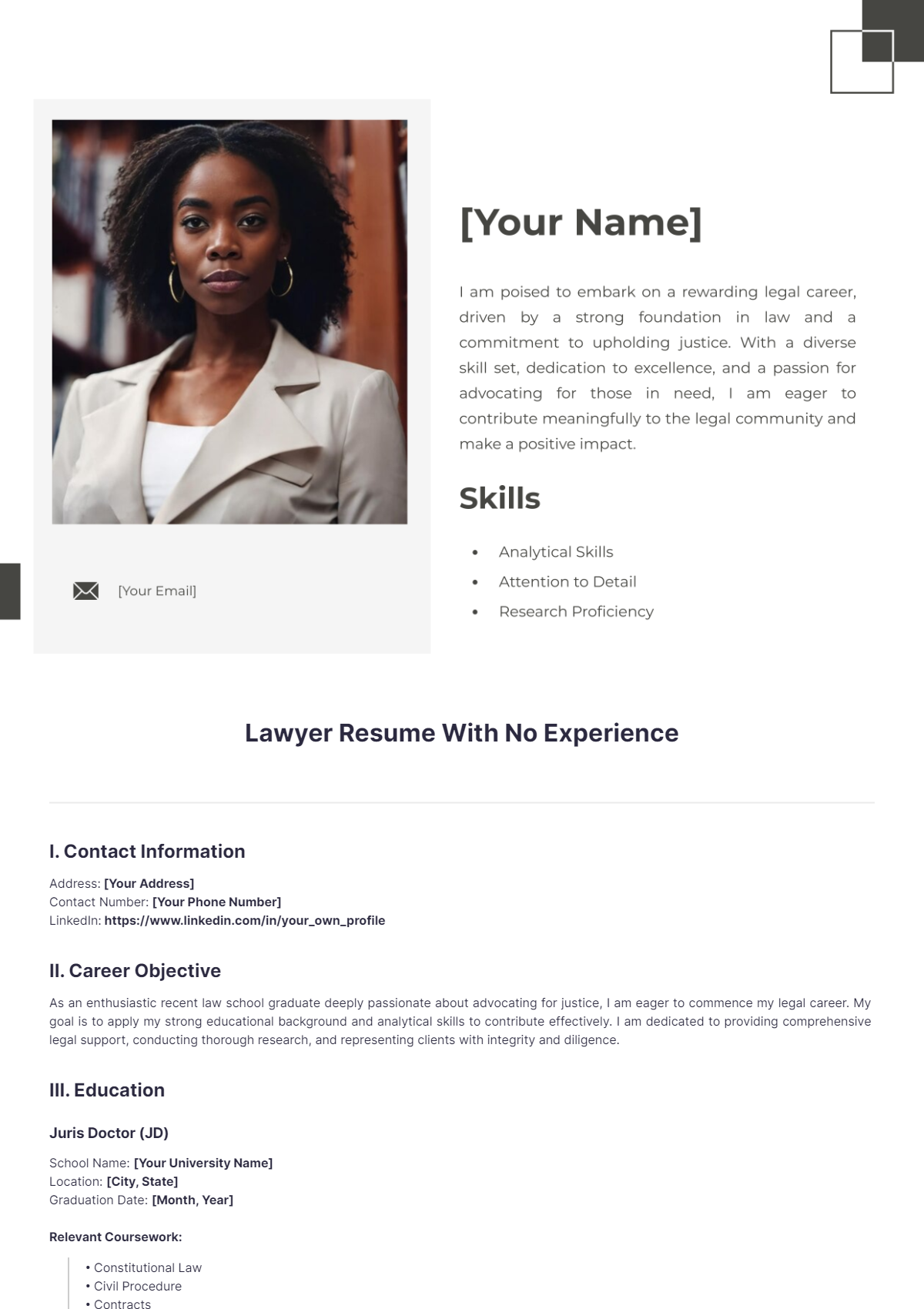 Lawyer Resume With No Experience - Edit Online & Download