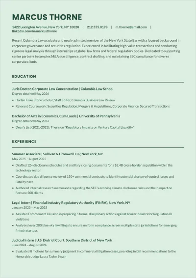 Free Lawyer ATS Resume With No Experience Template, AI Resume Builder