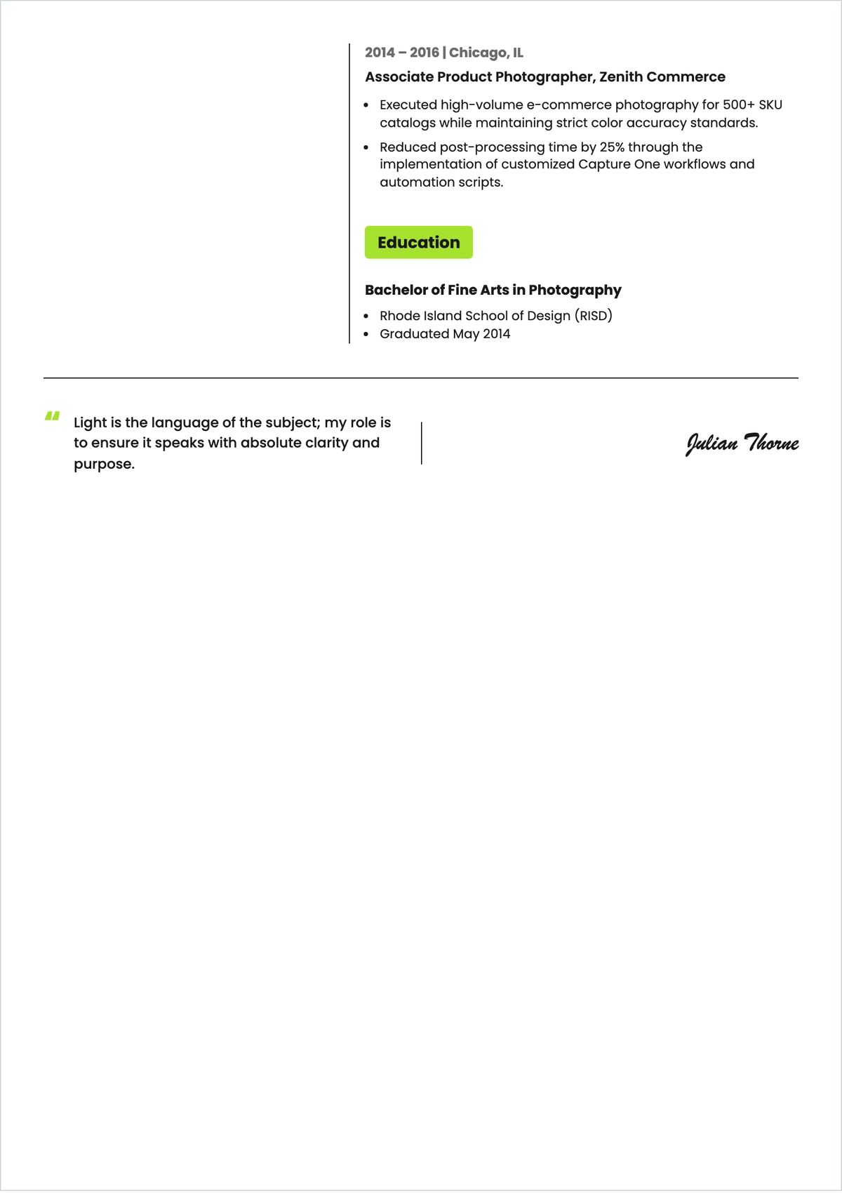 Free Commercial Photographer ATS Resume Template, AI Resume Builder