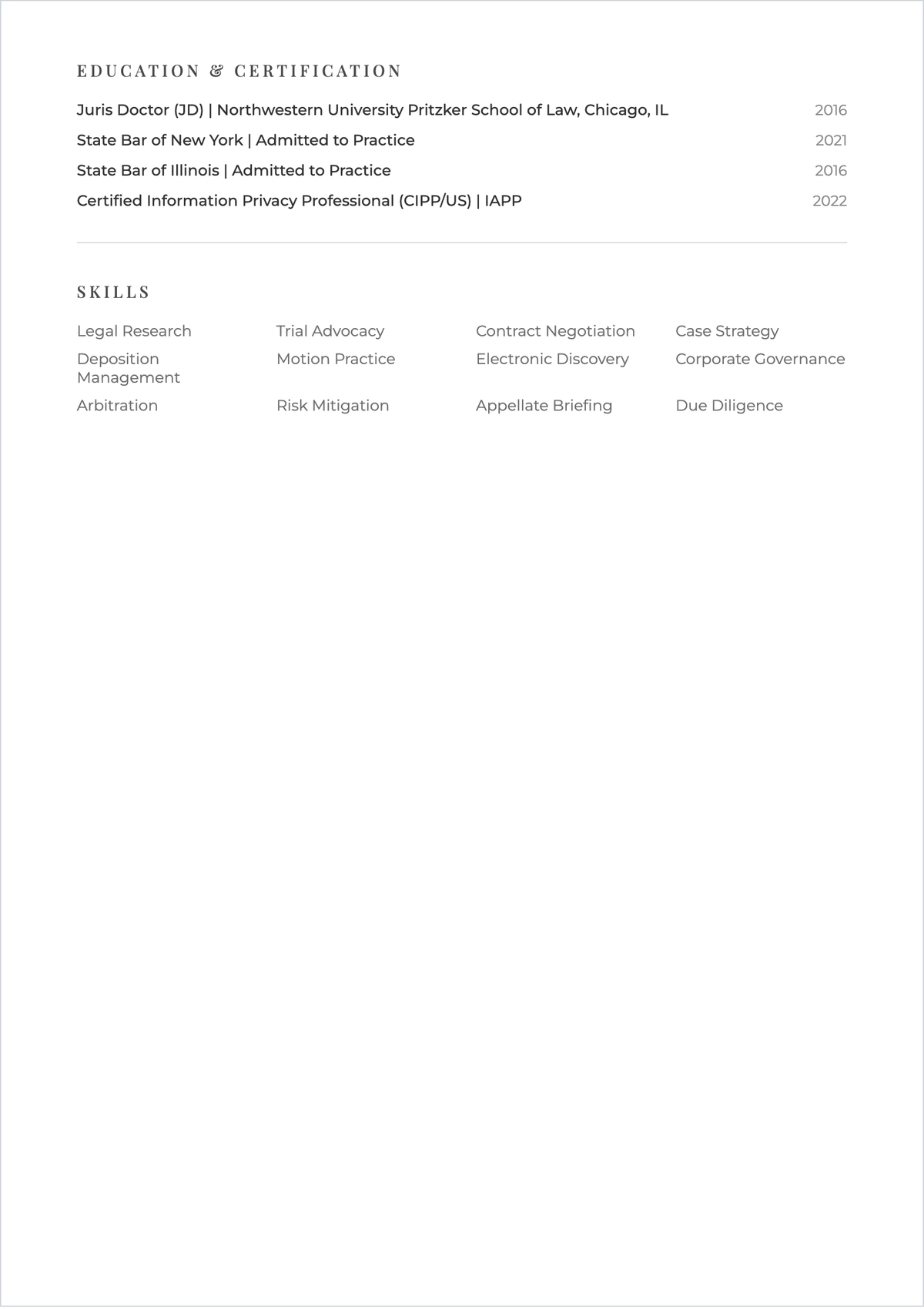 Free Practicing Lawyer ATS Resume Template, AI Resume Builder