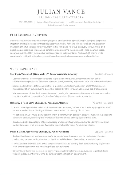 Free Practicing Lawyer ATS Resume Template, AI Resume Builder