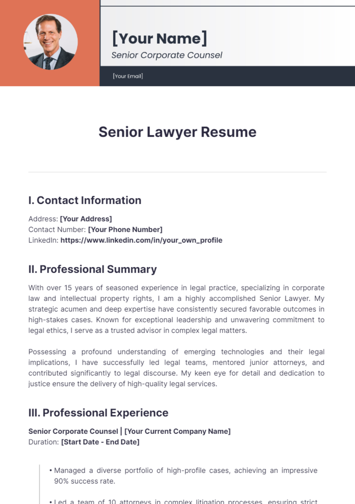 Senior Lawyer Resume - Edit Online & Download