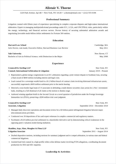 Free Senior Lawyer ATS Resume Template, AI Resume Builder