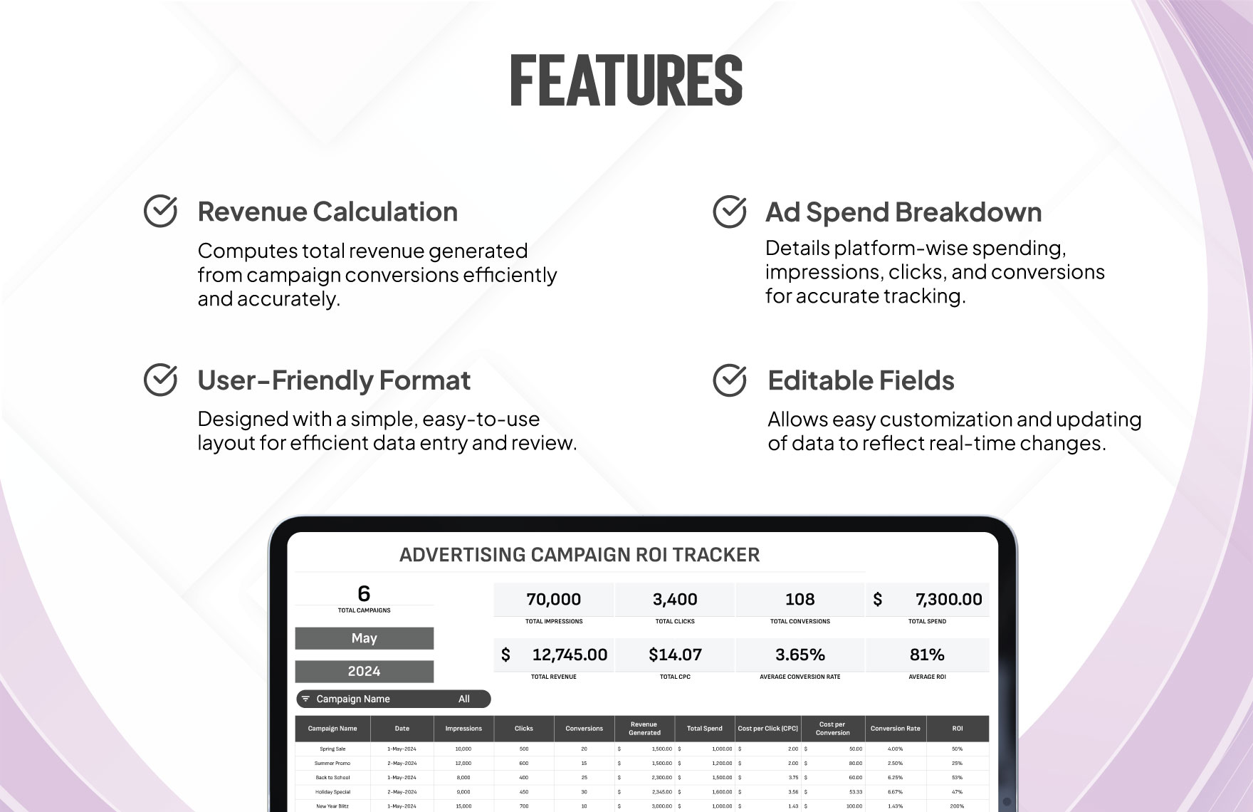 Advertising Campaign ROI Tracker Template